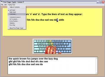 FFT main window and Typing Tutor menu